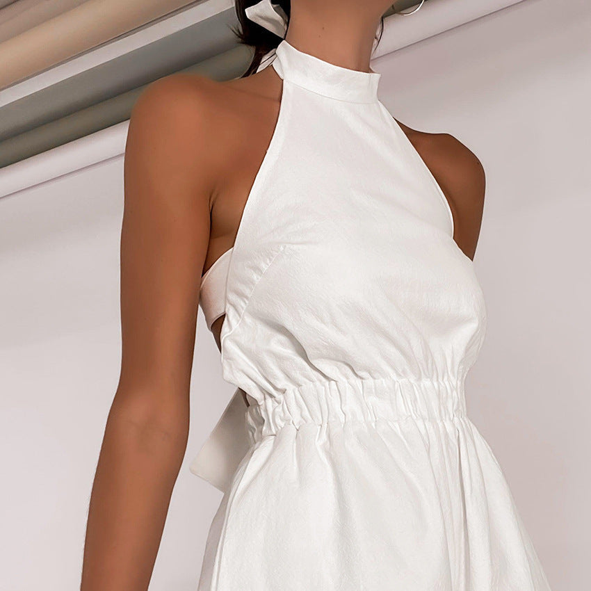 Women's Cotton Fitted Halter Neck Open Back Sleeveless Playsuit