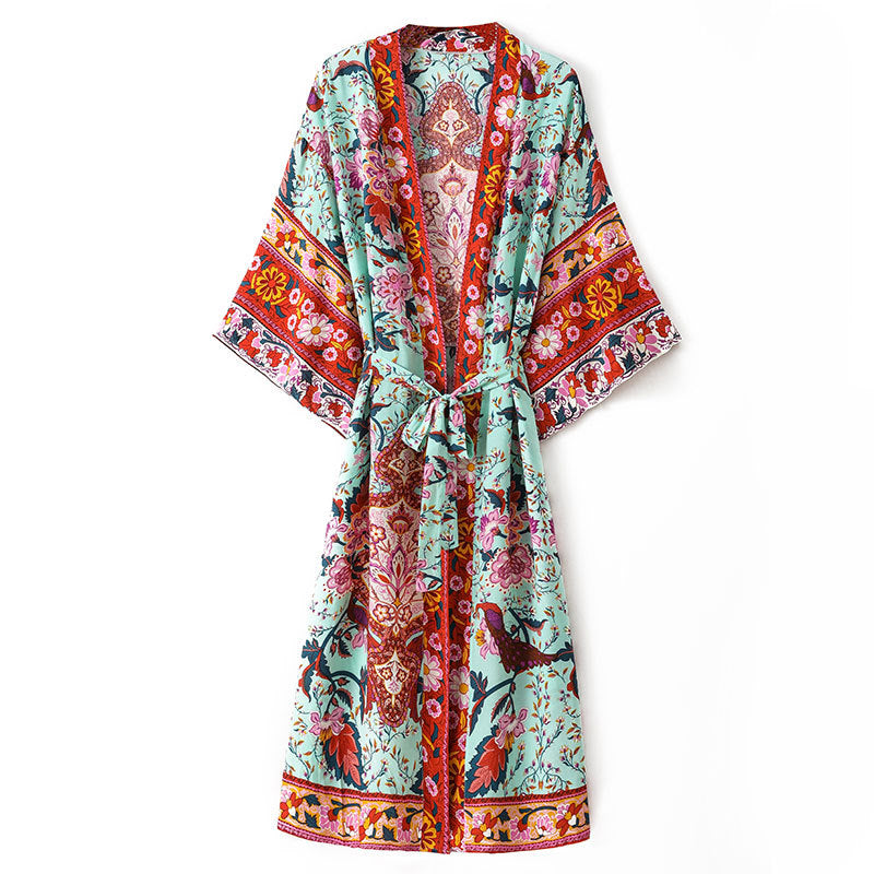 Women's Bohemian Style Floral Print Kimono Robe