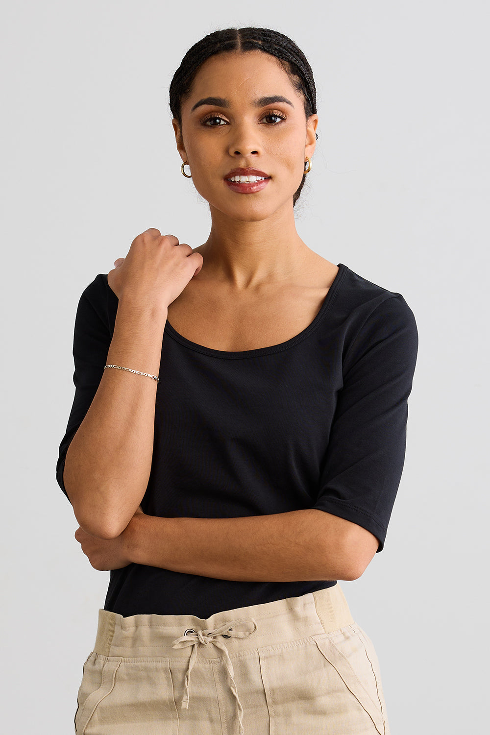 Women's Organic Elbow Sleeve Wide Scoop Neck Tee