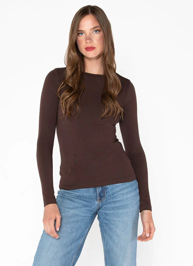 WOMEN'S C'EST MOI BAMBOO LONG SLEEVE CREW NECK TOP/ BROWN
