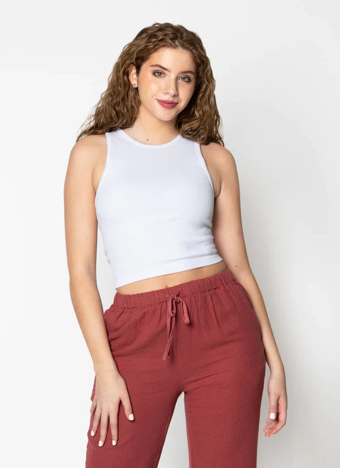 WOMEN'S C'EST MOI BAMBOO RIBBED TANK/WHITE