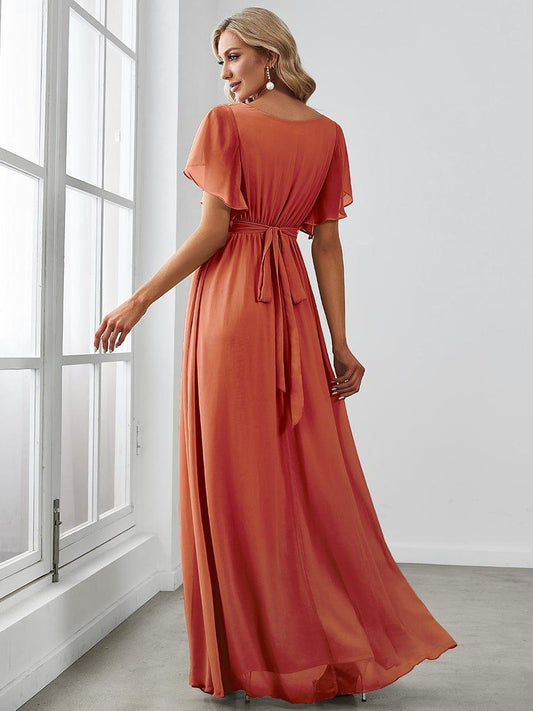 ever LEORA|V-Neck Flutter Sleeve Floor-Length A-Line Chiffon Evening Dress
