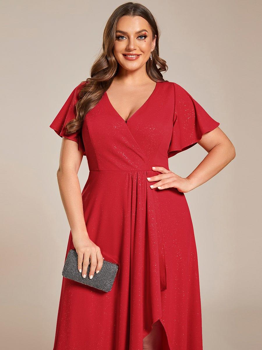 ever MELODÉ|Ruffle Sleeves V Neck High Low Evening Dress