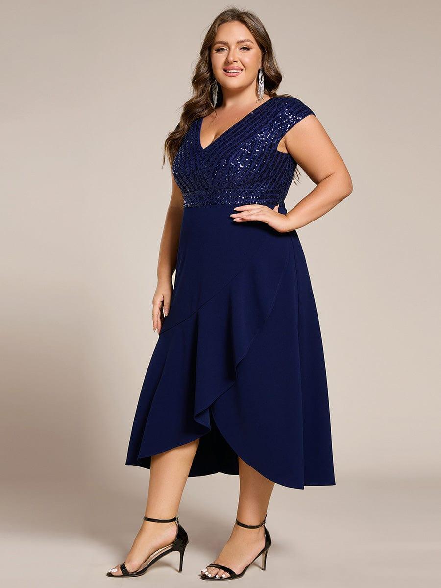 ever BAYLOR|Short Sleeve Sequin Asymmetrical Midi Evening Dress