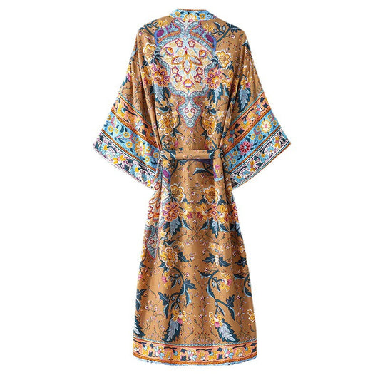 Women's Bohemian Style Floral Print Kimono Robe