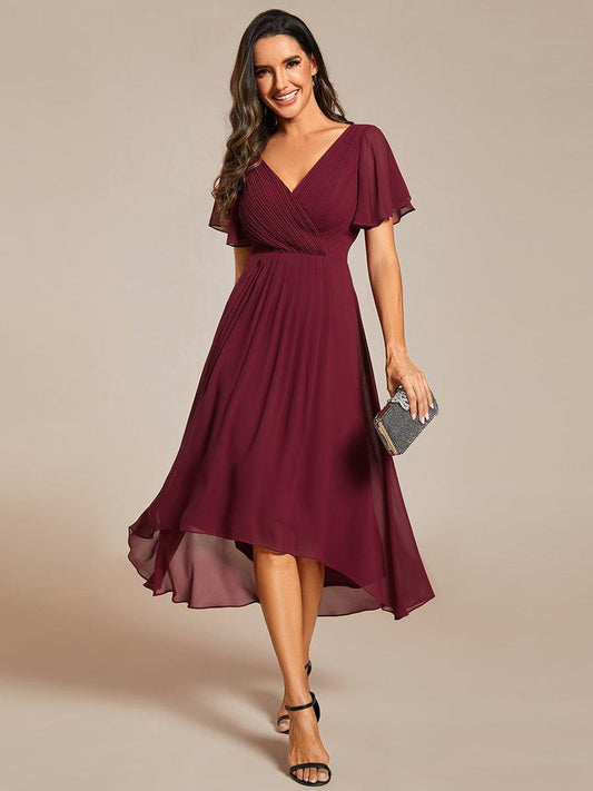 ever FAYE|Chic V Neck High-Low Wedding Guest Dress