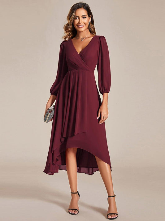 ever BRIAR|Elegant 3/4 Sleeve V-Neck High Low Chiffon Wedding Guest Dress