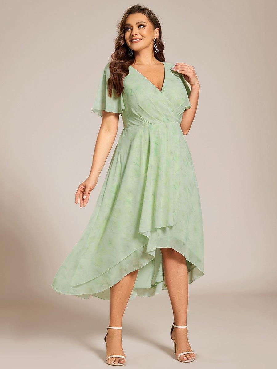 ever LARK|Floral Chiffon Elegance Short Sleeve High-Low Wedding Guest Dress
