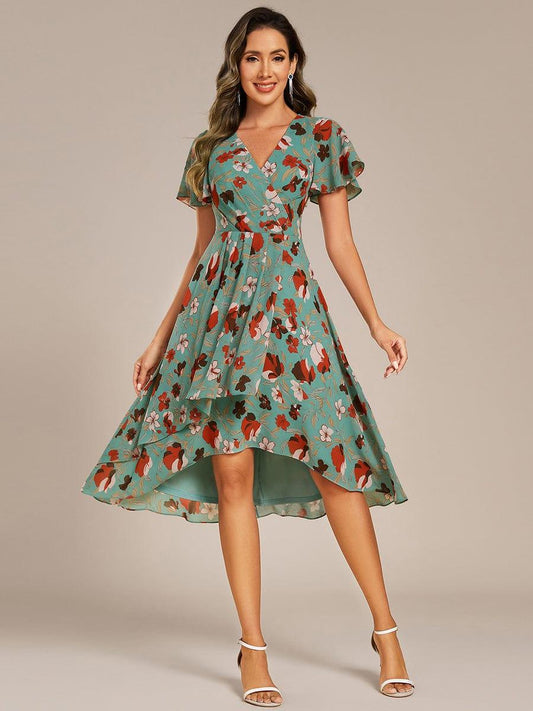 ever CATALEYA|Short Sleeve Ruffled Floral Midi Wedding Guest Dress