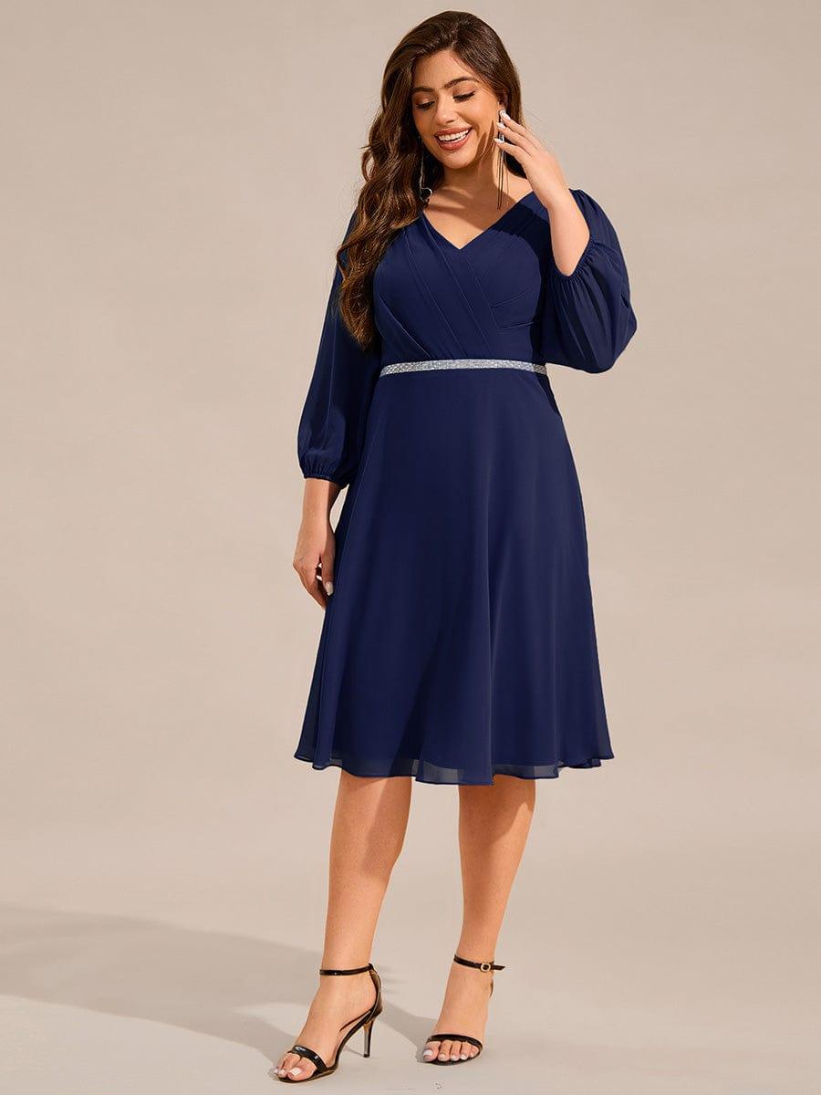 ever NYLAH|V-neck Long Sleeve Pleated Chiffon Midi Wedding Guest Dress