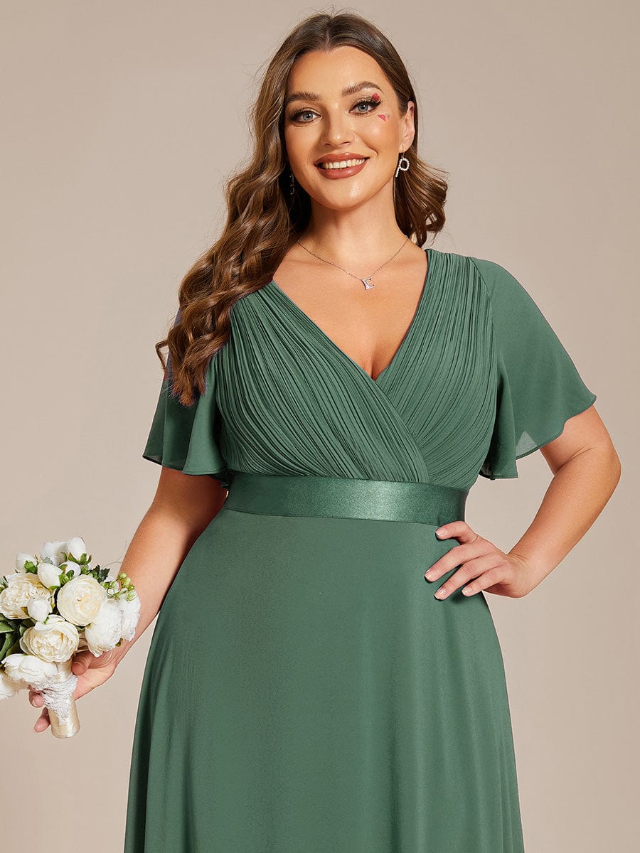 ever MONICA|Long Empire Waist Bridesmaid Dress with Short Flutter Sleeves