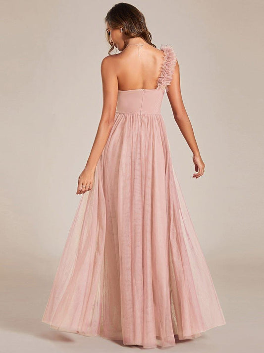 ever CLOE|Elegant One Shoulder Maxi Tulle High Slit Bridesmaid Dress
