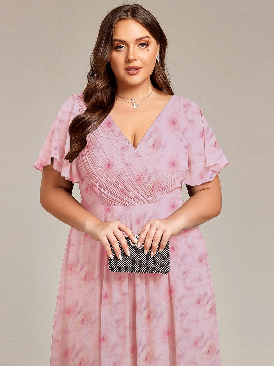 ever FAYE|Floral V Neck High-Low Short Sleeve Wedding Guest Dress