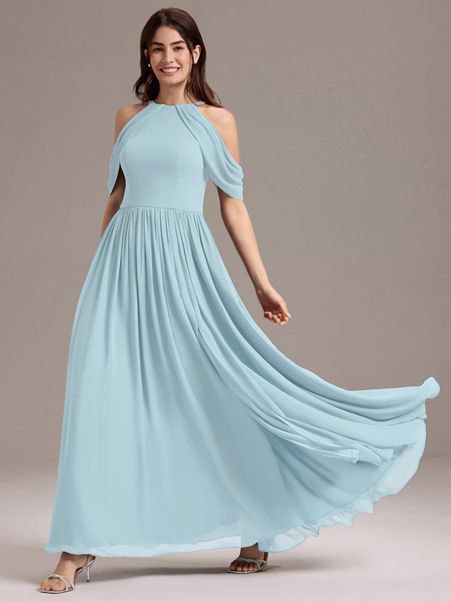 ever CERES|High Slit Cold Shoulder Halter Maxi Chiffon Bridesmaid Dress
