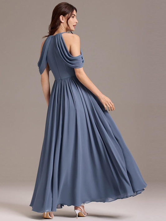 ever CERES|High Slit Cold Shoulder Halter Maxi Chiffon Bridesmaid Dress
