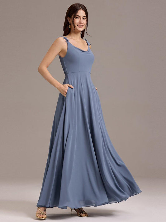 ever ZINNELLE|A-Line Cowl Flower Spaghetti Straps Maxi Bridesmaid Dress with Pockets