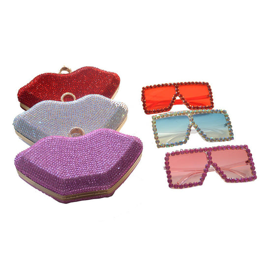 Women's Rhinestone Lips Dress Red Party Dinner Evening Bags