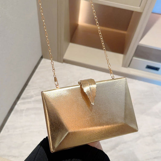 Dinner Metal Leaf Clutch Box Chain Evening Bags