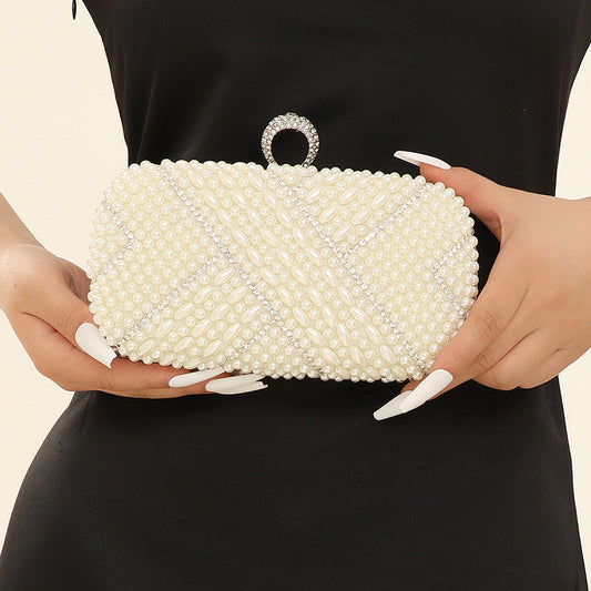 Geometric Rhinestone Stringed Pearls Chain Wedding Evening Bags