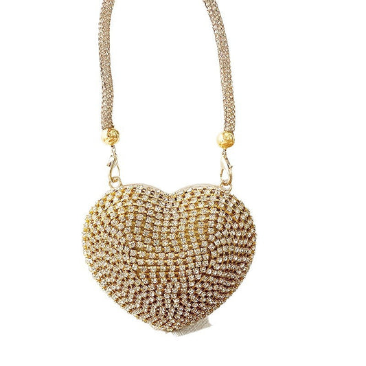 Peach Heart Chain Diamond Glass Stone Evening Bags
