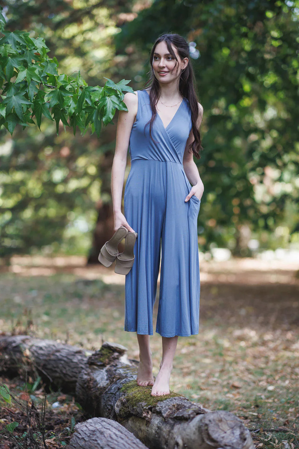 WOMEN'S PAPILLON STRETCH CROSSOVER DENIM JUMPSUIT