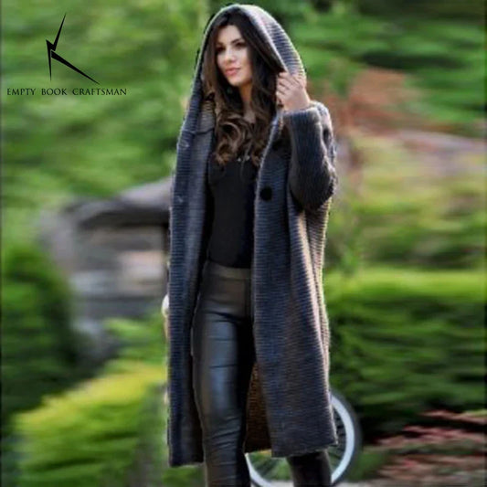 European and American, Autumn and Winter Cardigan, Knitted Sweater,Women's Long Style