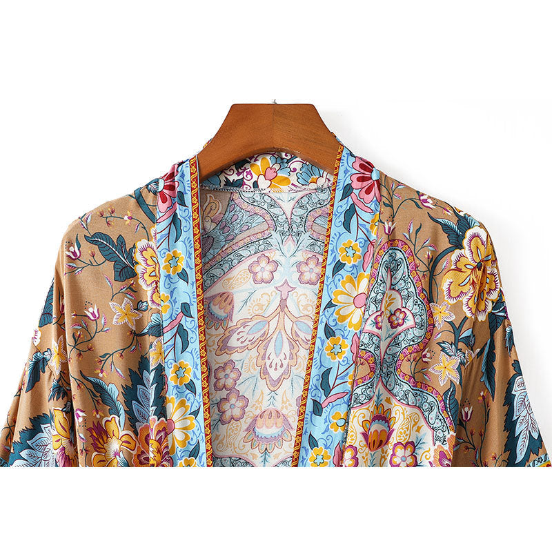Women's Bohemian Style Floral Print Kimono Robe