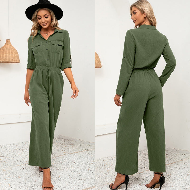 Single-breasted Long-sleeved Shirt Set With Double Pockets