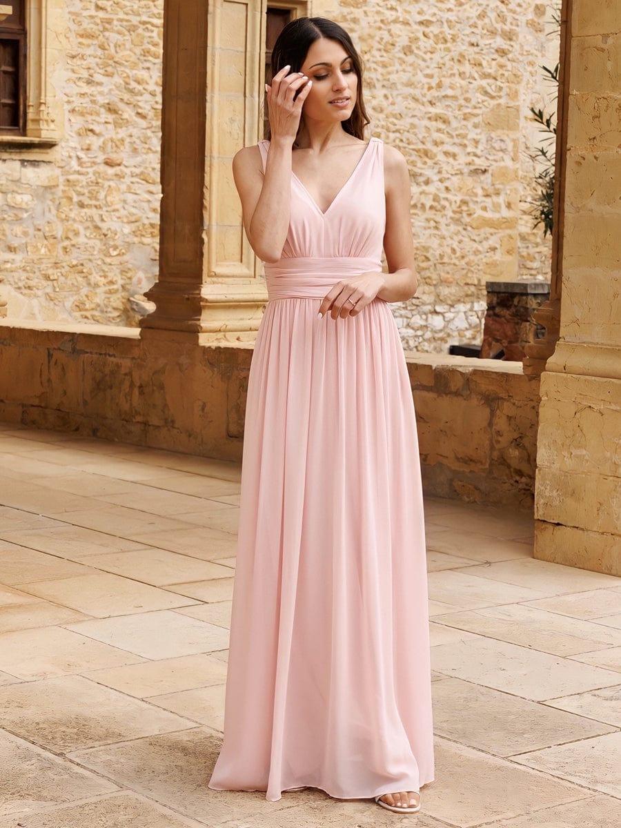 ever HUSH|V Neck Sleeveless Pleated Chiffon Evening Dress