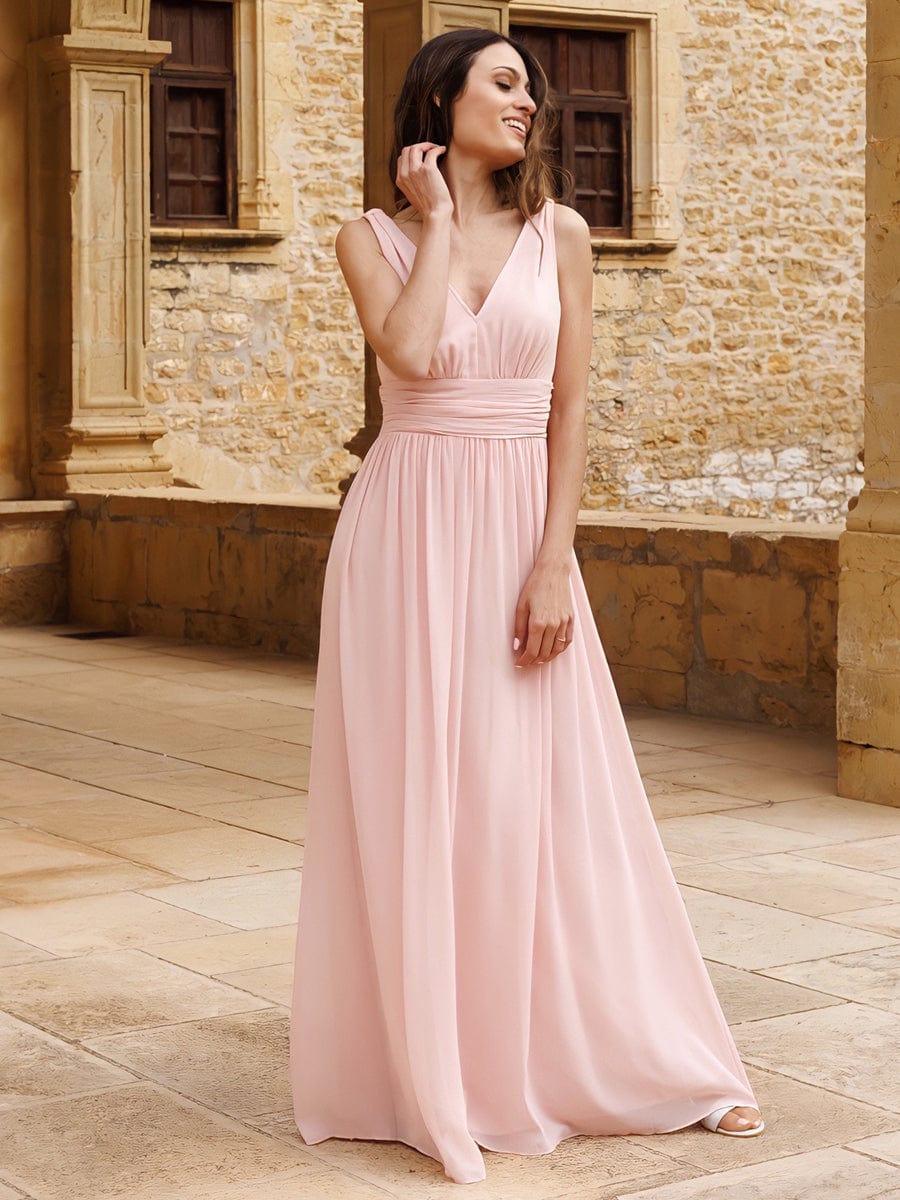 ever HUSH|V Neck Sleeveless Pleated Chiffon Evening Dress