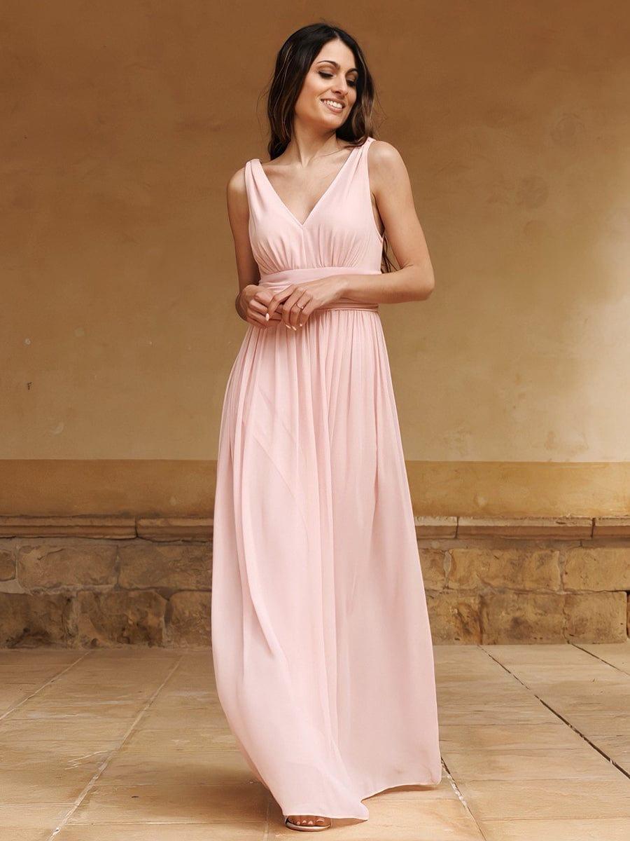 ever HUSH|V Neck Sleeveless Pleated Chiffon Evening Dress
