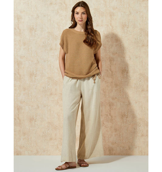 WOMEN'S CHARLIE PAIGE LINEN BLEND RELAXED BEIGE PANTS