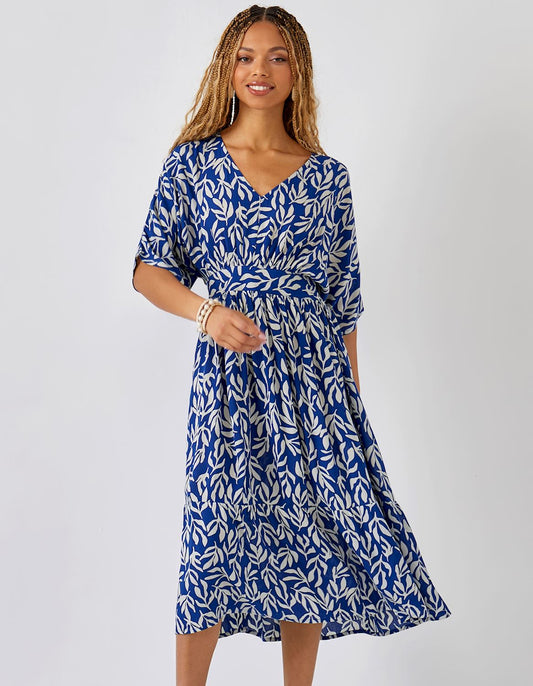 WOMEN'S CHARLIE PAIGE VISCOSE DEEP V PRINTED BLUE DRESS