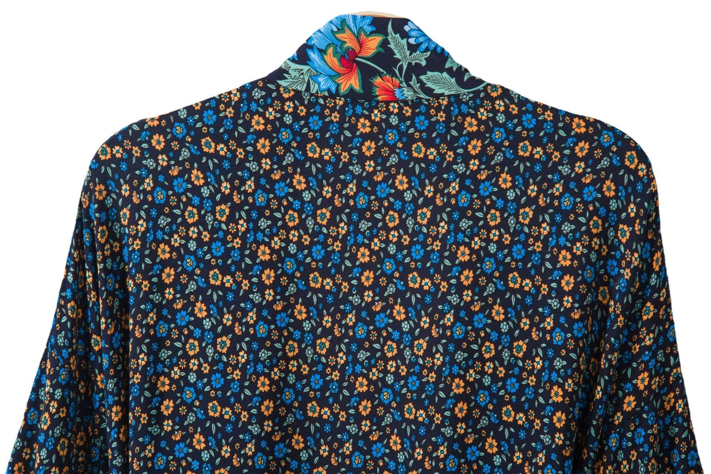 Women's Bohemian Style Black Blue Floral Print Kimono Robe