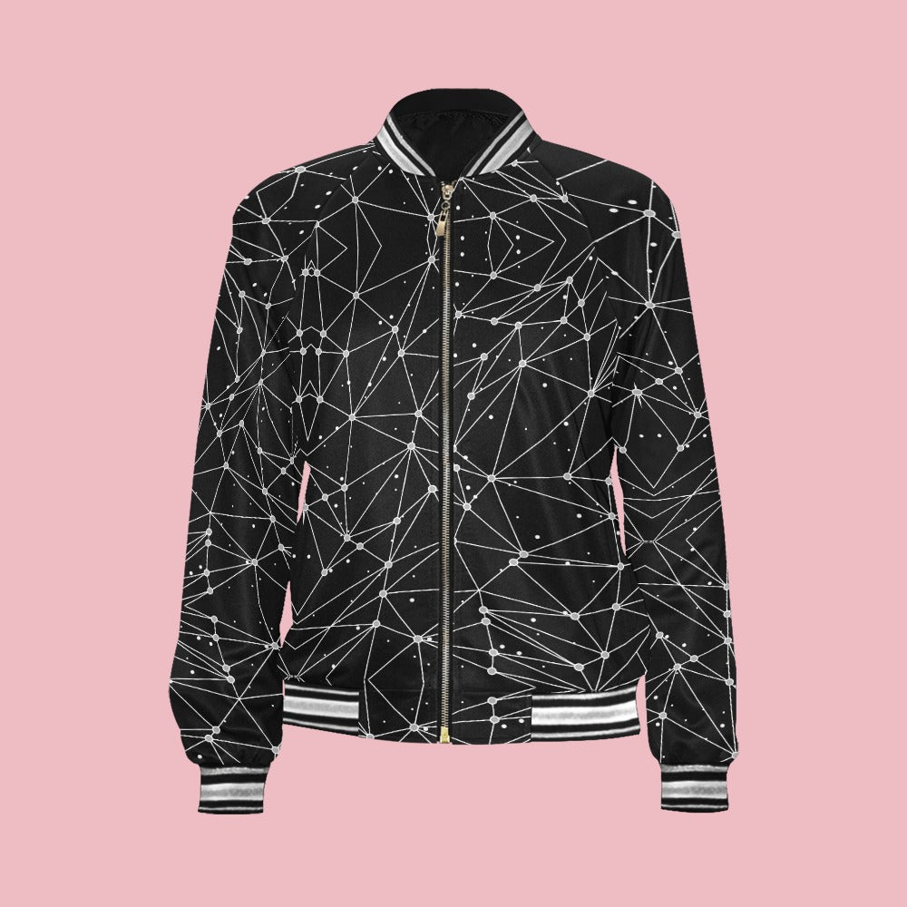 Women's Black Geometric Print Bomber Jacket