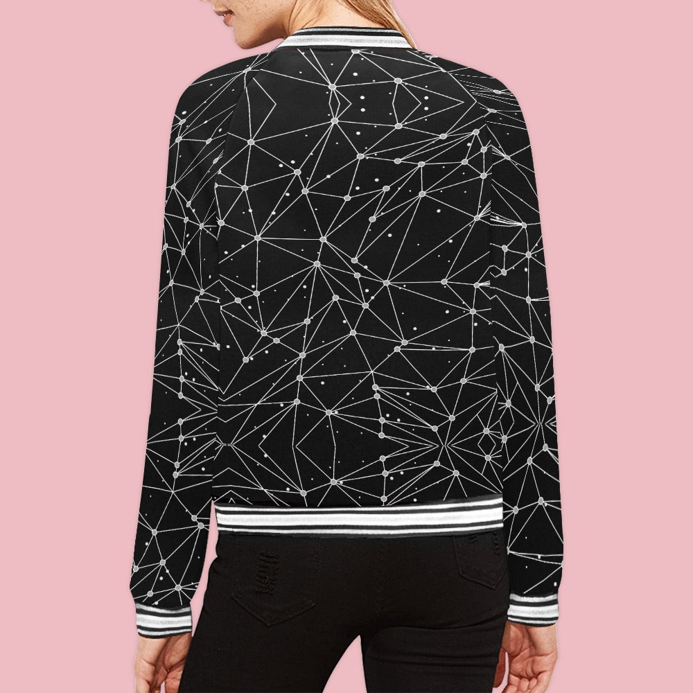 Women's Black Geometric Print Bomber Jacket