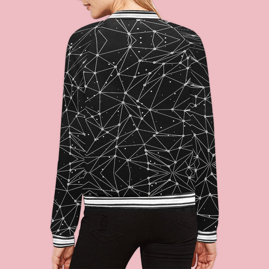 Women's Black Geometric Print Bomber Jacket
