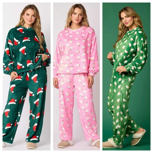 2023 Casual Flannel Pajama Sets For Women 2 Piece Cute Long Sleeve Matching Lounge Shirts Sets Santa Claus Pajamas Homewear