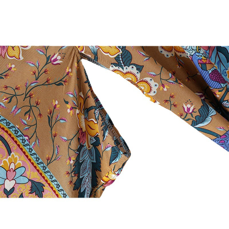 Women's Bohemian Style Floral Print Kimono Robe
