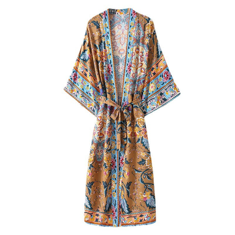 Women's Bohemian Style Floral Print Kimono Robe