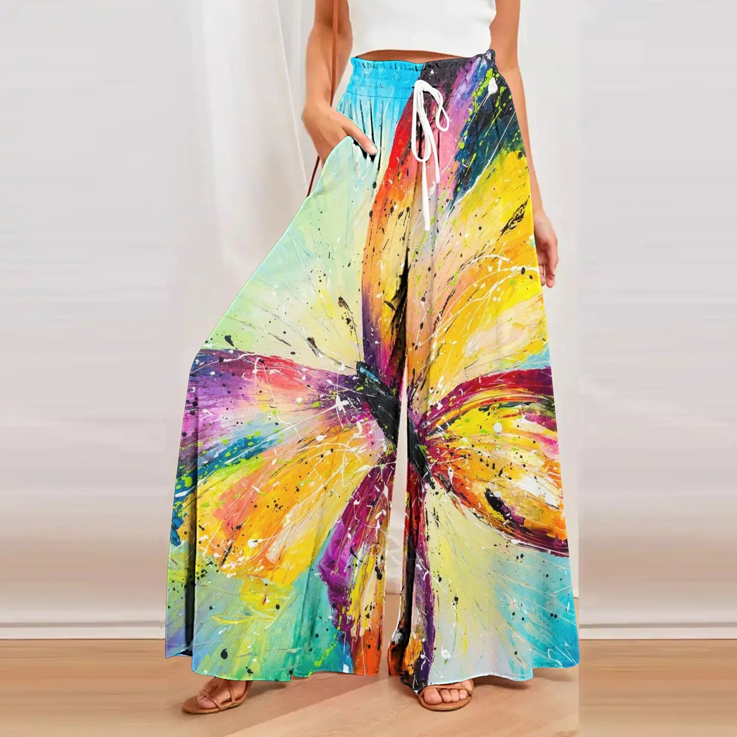 Asia 3D Butterfly Digital Print Casual Breathable Beach Women's Pants 2023 Fall New Yoga Practice Oversized Mop Wide Leg Pants