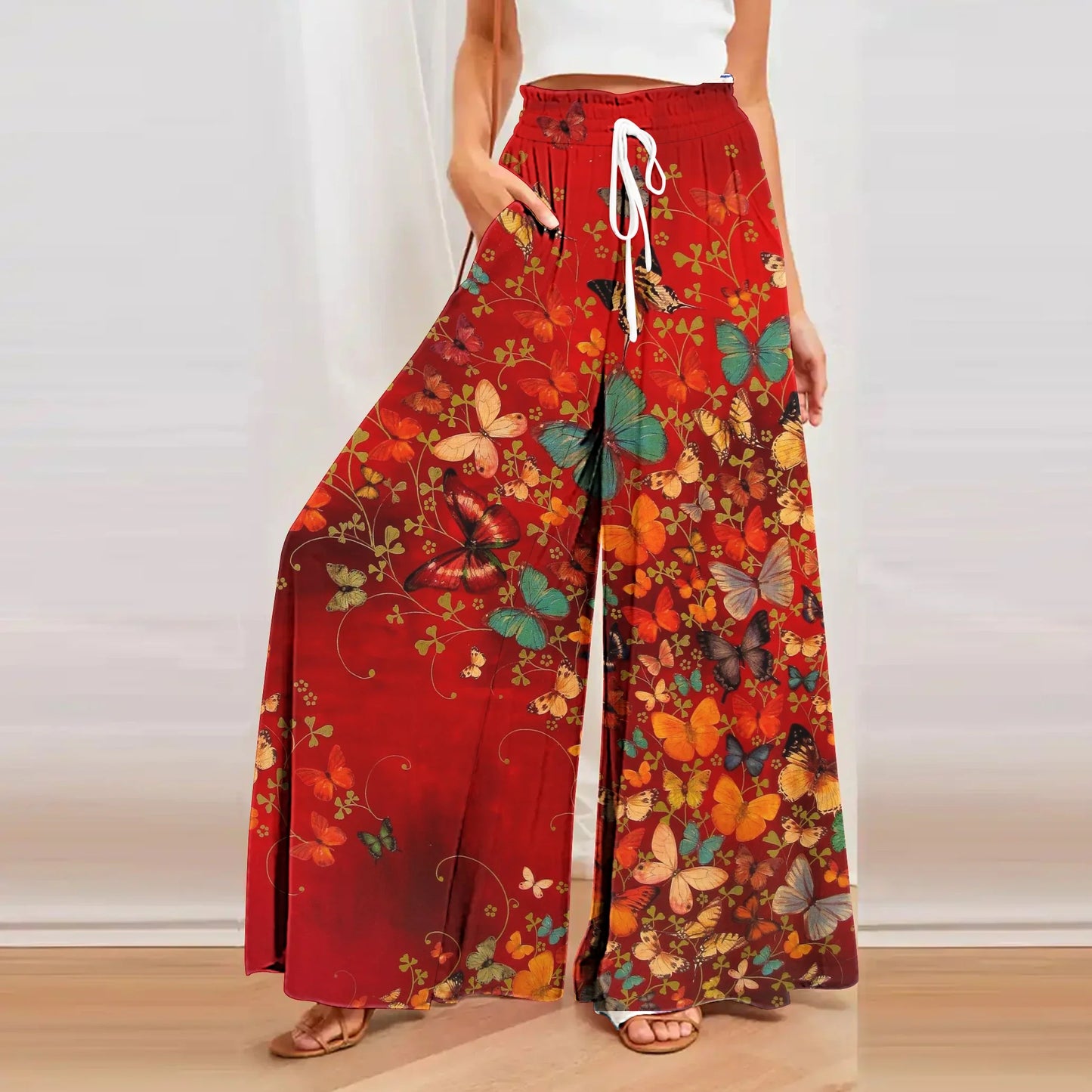 Asia 3D Butterfly Digital Print Casual Breathable Beach Women's Pants 2023 Fall New Yoga Practice Oversized Mop Wide Leg Pants