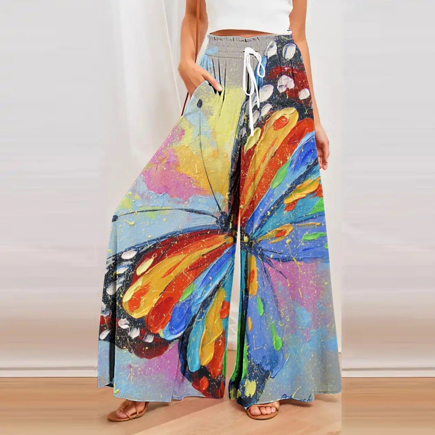 Asia 3D Butterfly Digital Print Casual Breathable Beach Women's Pants 2023 Fall New Yoga Practice Oversized Mop Wide Leg Pants