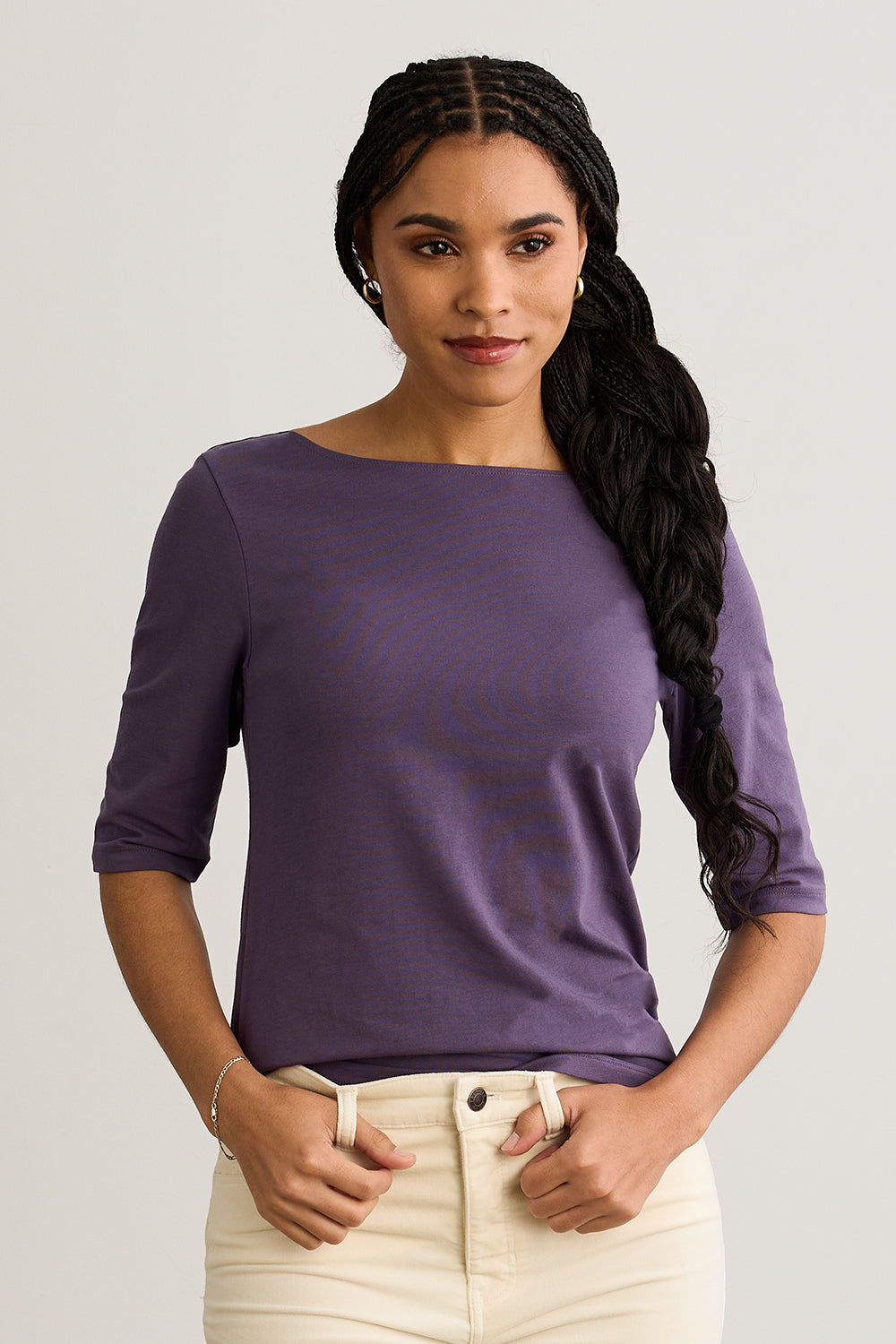Women's Organic Elbow Sleeve Boat Neck Top