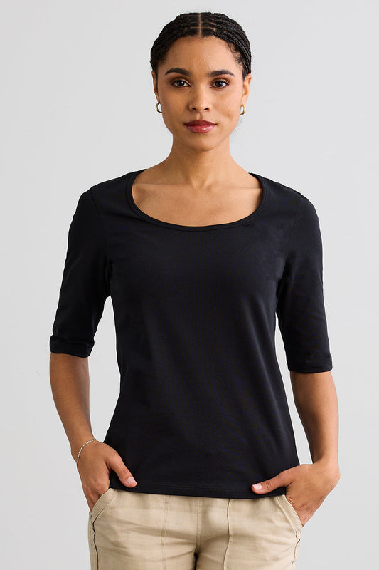 Women's Organic Elbow Sleeve Wide Scoop Neck Tee