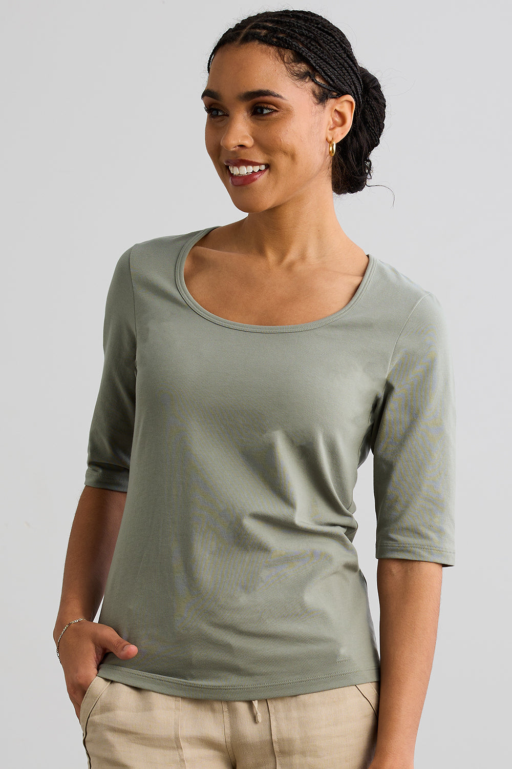 Women's Organic Elbow Sleeve Wide Scoop Neck Tee