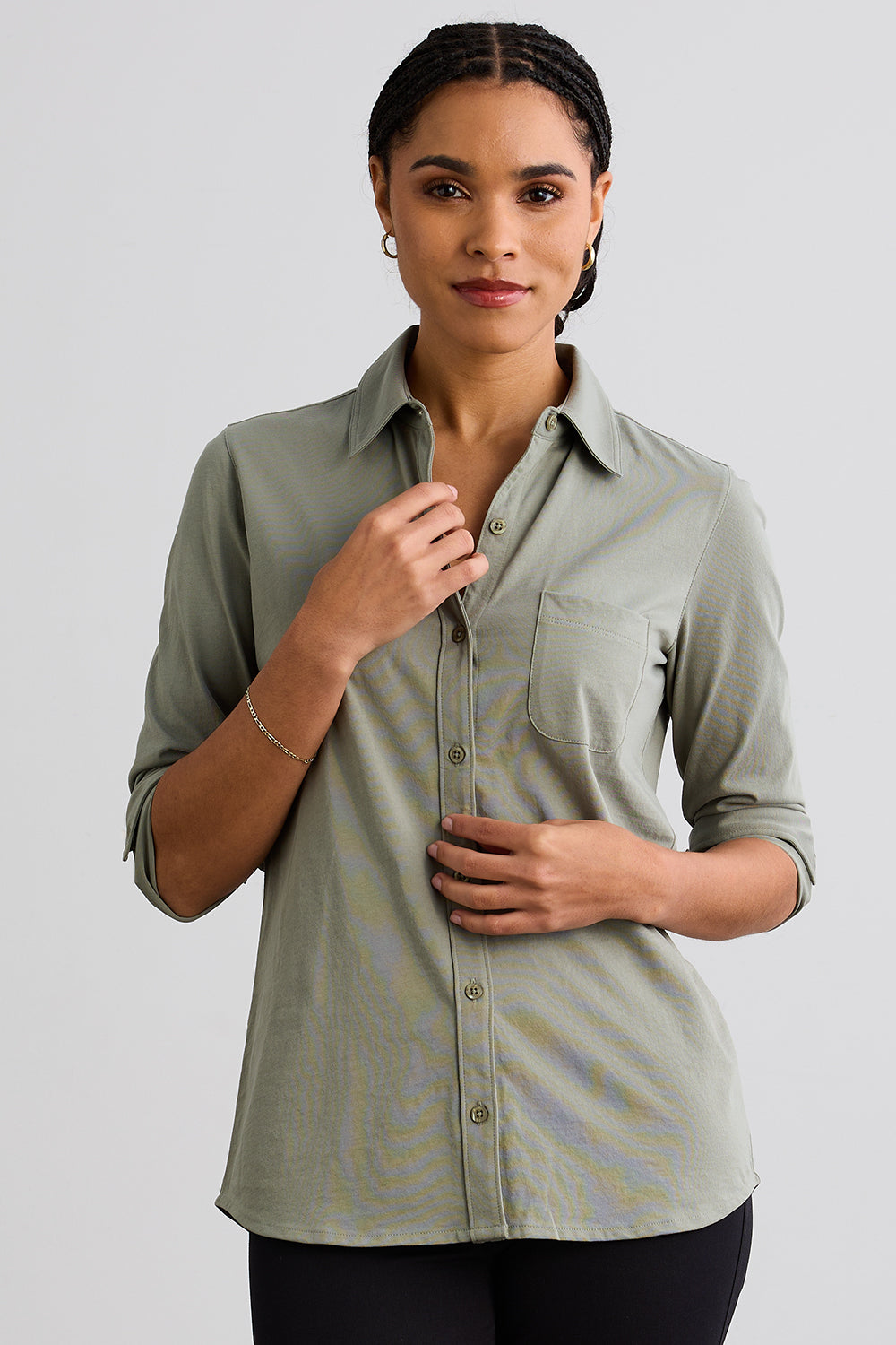 Women's 100% Organic Cotton Knit Button Down Shirt