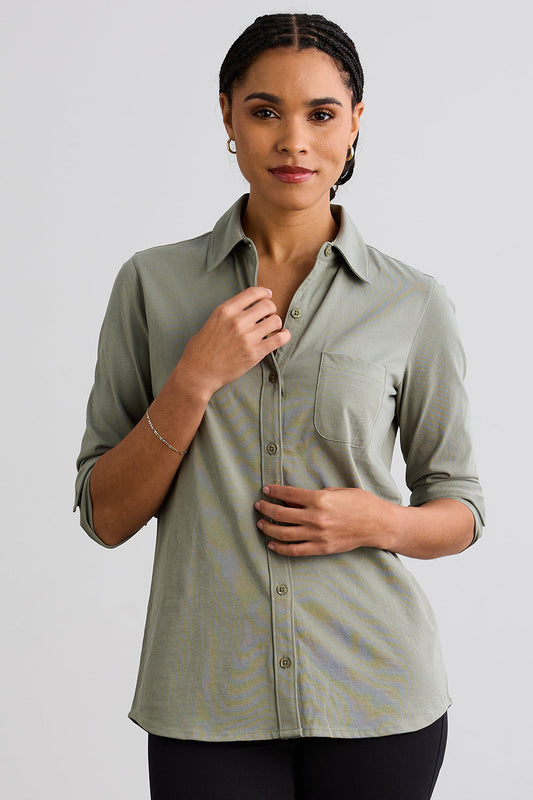 Women's 100% Organic Cotton Knit Button Down Shirt