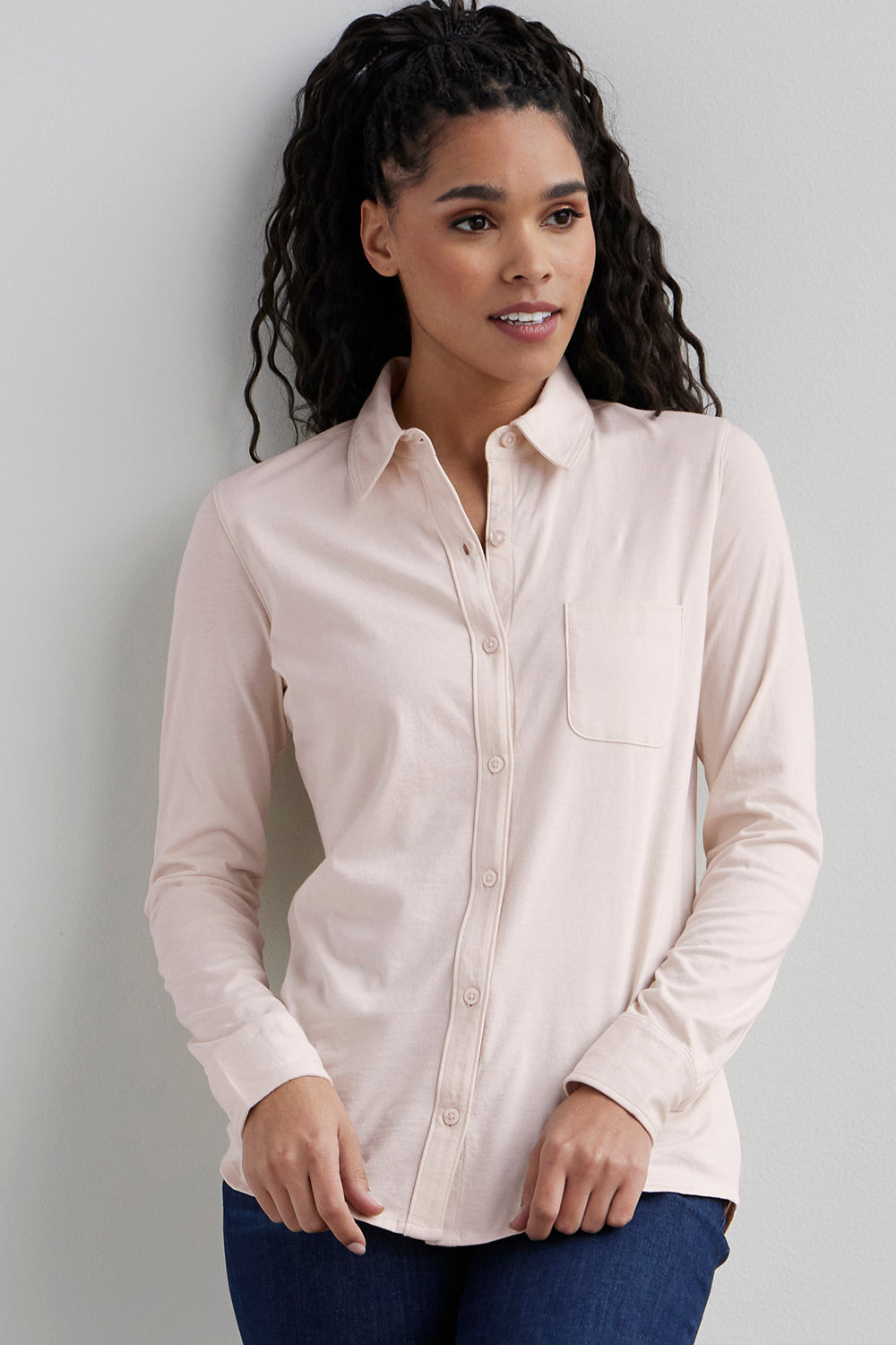 Women's 100% Organic Cotton Knit Button Down Shirt
