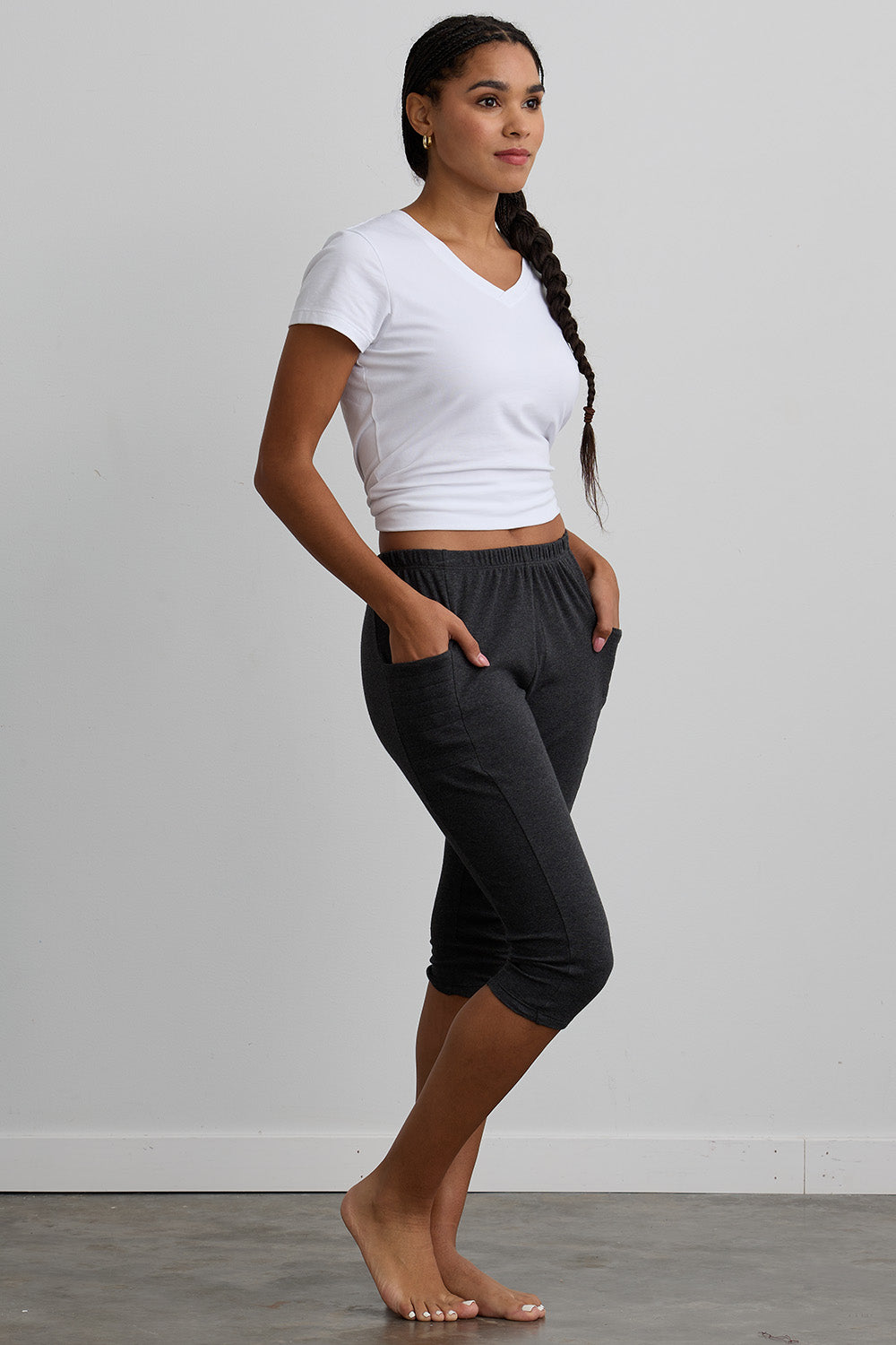 Women's Organic 100% Cotton Capri Leggings with Pockets